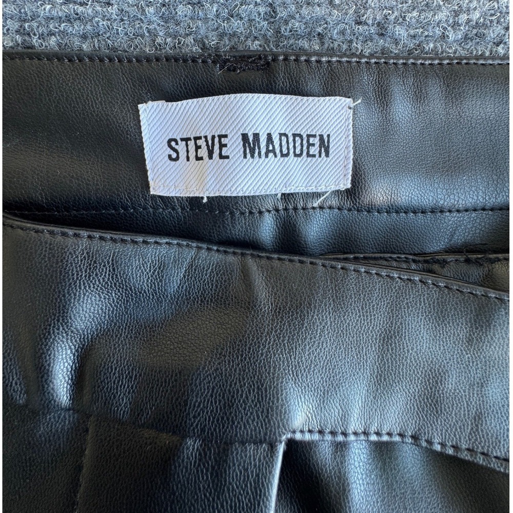 Steve Madden Faux Leather Pants Black Pleated High Waist Edgy Streetwear Size L